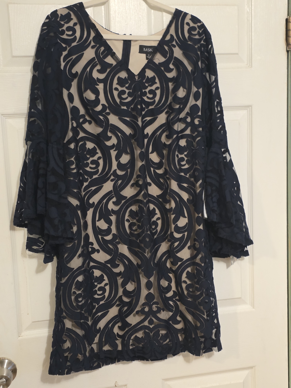 MSK Navy Lace Midi Dress with Cream Lining